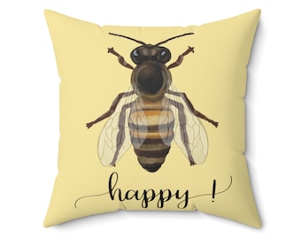 Bee Happy Honeybee square accent throw pillow