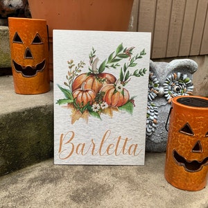 Personalized Metal Print, Ready To Hang, Customized Fall Pumpkin Outdoor Indoor Wall Art