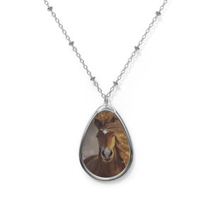 Personalized Horse Necklace, Oval Pendant, Equestrian, Horse Lover Jewelry,  Gift For Her
