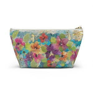 Floral Accessory Pouch w T-bottom, Cosmetic Travel Bag, Pencil Case, Abstract Floral Design, Great Gift Idea