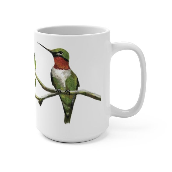 Personalized Ruby-Throated Hummingbird Ceramic Mug - Custom Name, Vintage Floral Design, 11oz Or 15oz - View #5