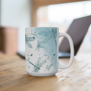 Dragonfly Mug, 15oz Ceramic Mug, Coffee Cup, Large Ceramic Mug, Durable Hot Beverage Mug, Dragonfly Lover Gift Idea