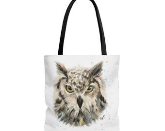 Owl Print Tote Bag: Durable Polyester Shoulder Bag