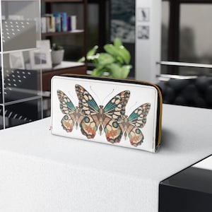 Butterfly Zipper Wallet, PU Leather,  Purse, Butterfly Lover, Gift for Her