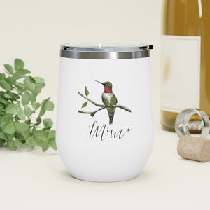 Personalized Hummingbird Wine Tumbler, 12oz Insulated Wine Tumbler, Hot or Cold Beverage Tumbler, Hummingbird Lover Gift