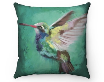 Hummingbird Throw Pillow, Hummingbird Art Pillow, Hummingbird Lover Gift
