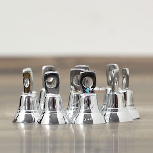 12 Small Silver Brass Wedding Favors Bells, Indian Handmade Chrome Plated Windchimes Hanging Bells