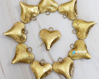 12 Golden Tin Metal Heart Bells / Wreath Bells / Metal Strikers / 3 Inch Bells Valentine Wedding crafting gifting loose bells