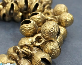 24 Flower motif small brass sleigh bells, rugged & shiny round brass ghungroo bells golden finish crafting supplies