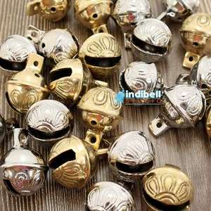6 Gold Silver Brass Sleigh Jingle Bells (45mm H), Decorative Hanging Loud Sound Solid Santa Christmas Gift Bell