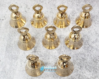 10 | 2 Inch Golden Brass Bells from India, Craft Supplies Crafting Bells Mini Temple Bell Pooja Mandir Bells, made in India