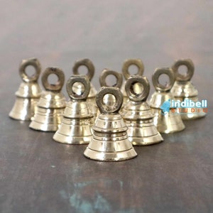 10 Rugged Rusty Gold Temple Bells, Rustic Vintage Brass Decor, Antique Bells for crafting, Mini Church Gift Bells