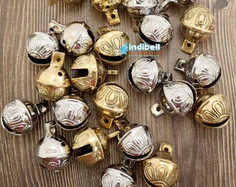 6 Gold Silver Brass Sleigh Jingle Bells (45mm H), Decorative Hanging Loud Sound Solid Polar Express Gifts Santa Bells