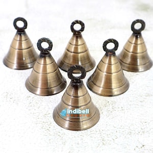 Tanjori Antique Brass Temple Bells, Vintage Indian Pooja Mandir Decor Bells, Loud Sound Bronze Bells For Home Decor Wedding Events