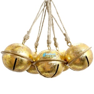 6 CHRISTMAS DECOR Sleigh Jingle Bells, GOLDEN Glittering Iron Round Rattle Bells for Wreath, Front Door Decor