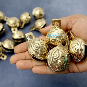 4 Celestial Star Brass Sleigh Ride Bells / Solid Indian Brass Hiking Bell / Golden Gremlin Bell / Dog Cat Bells