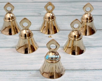 6 LARGE Golden Brass Bells from India, Craft supplies Mini temple Wind Chime Shiny Bells bell made in India