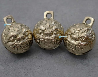 Large Brass Sleigh Guardian Ride Bells, Devil Demon Head Biker Ride Hiking Crotal Gremlin Bells