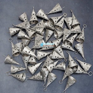 Christmas Craft Silver Cone Tin Cow Bells, 24 pieces Recycled Iron Triangle Rustic Bells 2.25&quot; Triangular Windchimes Bells Ornaments