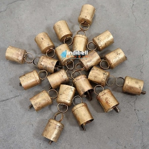 Small Rustic Gold Christmas Bells, Recycled Holiday Wedding Decor DIY Gift Tin Brass Bells, Sweet Sound Decorative Hanging Bell Ornament