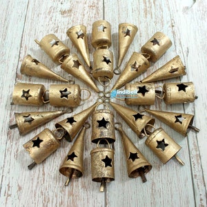 Rustic Decor Gold Wind Chimes Cow Bells, 10+10 Star Pentagram Cutout Mix Bells