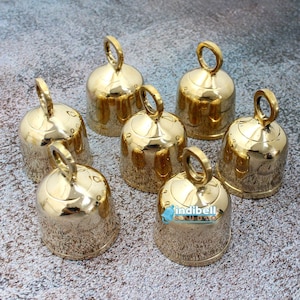 2 Large Gold Indian Brass Temple Bells, Vintage Dinner Bells, Antique Church Prayer Bells