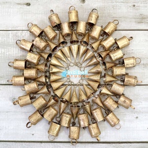Small Rustic Gold Wind Chime Craft Bells, Hanging Garland String of Bells, Holiday Christmas Crafts, Outdoor Garden Patio Decor