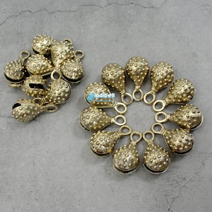 6 Antique Brass Sleigh Jingle Bells for Craft,  Vintage Christmas Decor, Rugged Rustic large round dotted oblong Indian brass craft bells
