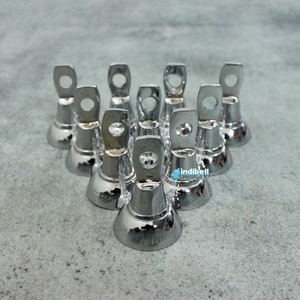 10 Wedding Favors Silver Brass Bells from India Small Crafting Chrome Steel Bells, Decorative Hanging Bell Ornaments