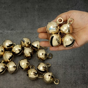 4 Round Solid Brass Horse Sleigh Bells, Ride Bell, Antique Vintage Gold Jingle Bells for Door Decor, Holiday Gifts