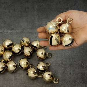 4 Round Solid Brass Jingle Sleigh Bells ~ Dog Cat Bell ~ Polar Express Ride Hiking Bell ~ Vintage design bell for door decor