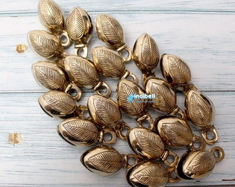 CUTE solid brass sleigh bells dog cat chime bell, Leaf Shape 10 PCS