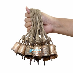 15 Rustic Cow Bells Ornaments Christmas Decor Garden Outdoor Hanging Bell Garland on Jute Rope OD1