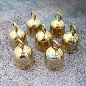 2 Large Gold Indian Brass Temple Bells, Vintage Dinner Bells, Antique Church Prayer Bells
