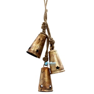 Campanelli rustici a forma di stella dorata con pentagramma, grandi campanelli natalizi per porte d'ingresso, decorazioni per interni ed esterni, per casa, giardino e cortile.