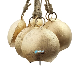 6 | Moon Rustic Christmas Cow bells, Craft Bells, Golden Circle 3.5" Inch vintage style bells with rope, cowbells