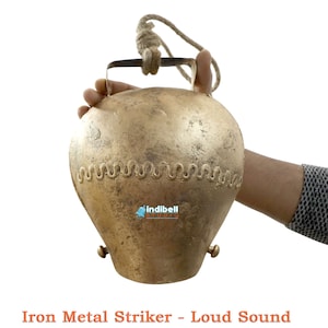 XL Swiss Theme Antique Hammered Cowbells Wave Design Rústico Reciclado Sinos de Ferro, Jumbo Oversize Bell