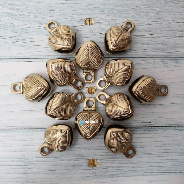 10 Heart Decor Ornament Craft Bells Charm, Unique Brass Sleigh Jingle Bells, Cute Keychain Bells