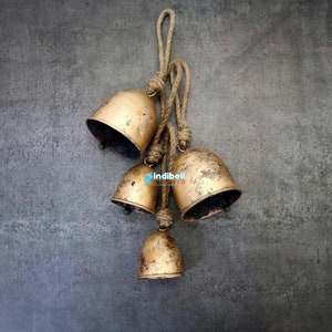 Front Door Wreath Decor Rustic Bells for Home Apartment, Basilica Vintage Christmas Ornaments Mantle Shelf Decor Set of Gold Bells