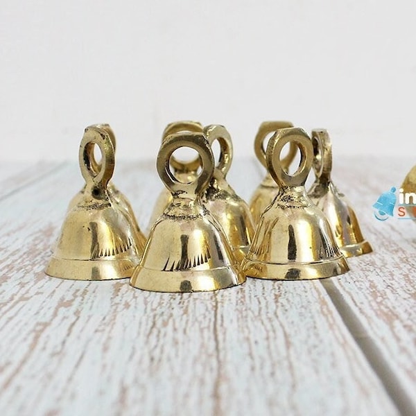 12 Golden Brass Bells Indian (1.5 Inch), Craft supplies Bells Pet Bells Crafting Bells Clear Tone Mini temple bell made in India