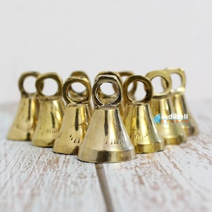 12 Gold Hanging Brass Bells from India, Handmade Sarna Bells, Garland Bells Engraved Etched Hammered Bell supplies