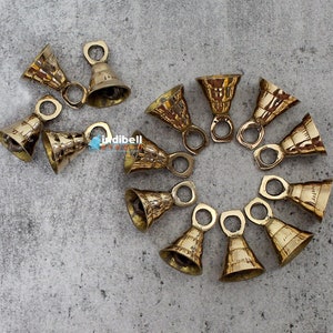 12 Small Brass Hanging Vintage Bells Charm for Ethnic Decoration, Golden Sarna bells, Hammered Bell Brass Bells India