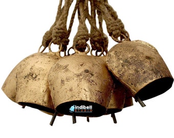 8 Rustic Golden Round Recycled vintage style cow bells Iron Metal 3" for wind chimes home decor or use them for DIY Wreath (Pack of 8)