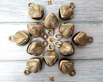 10 Heart Decor Ornament Craft Bells Charm, Unique Brass Sleigh Jingle Bells, Cute Keychain Bells