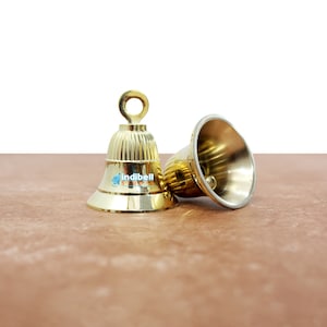 3 Unique Indian Brass Temple Altar Bells, Designer Decorative Gold Bells for Wedding and Religious Ceremonies