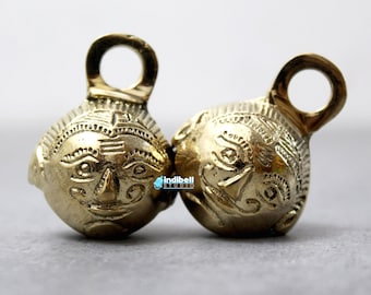 6 Guardian Gremlin Biker Brass Bells Keychain Charm Bells, Sun Face Tibetan Bell, Motorcycle Bell