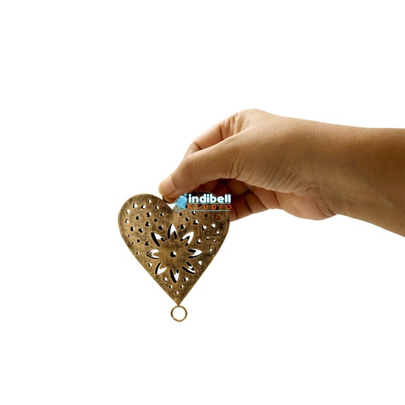 10 Metal Heart Shaped Cutout Metal Blank Do it yourself wind chimes home holiday decor craft projects Rustic Vintage Style Hanging Hearts