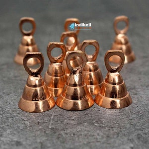 12 Small Rose Gold Copper Brass Bells for Christmas Decoration, 1.5 Inch DIY Craft Decorative Antique Bells of Sarna, Wedding Favors