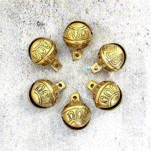 6 Pc 40 mm Sleigh Brass Jingle Bells Gold Round Heavy Vintage Brass Bells, Authentic, Rich Sound Antique Metal Christmas Bell Indian Style
