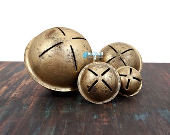 4 Rustic Christmas Jingle Bells Farmhouse Front Door Decor Crafting Bells, Handmade Graded Set of Sleigh Bells, Jumbo Large Size Included